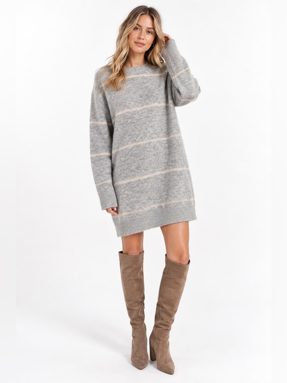 Wilfred Free Cipriana Striped Sweater Dress Grey Wool Alpaca M